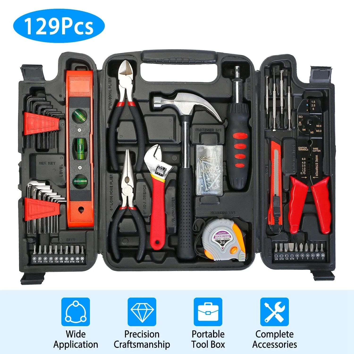 129-Pieces Set: Household Hand Tool Set