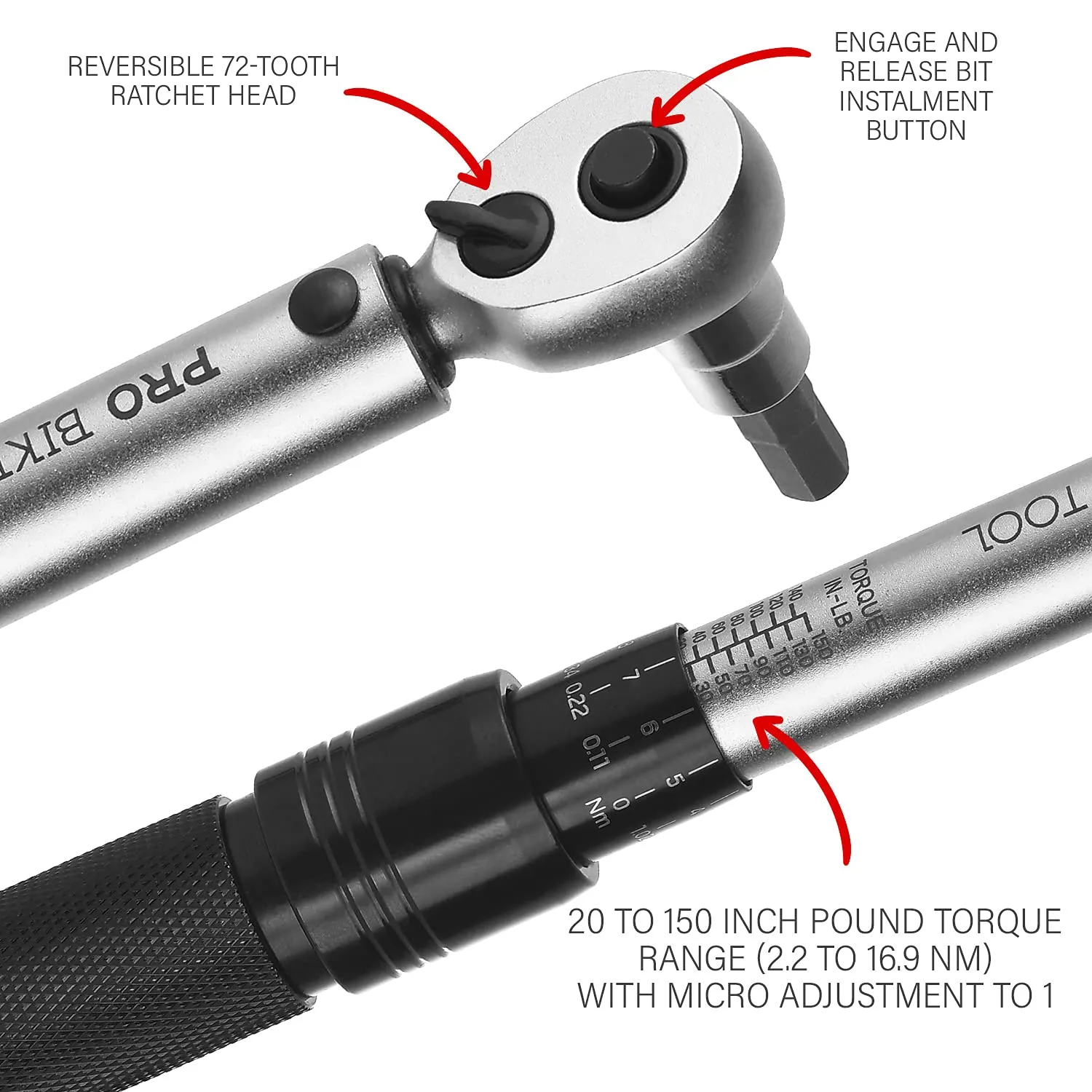 1/4 Inch Drive Click Torque Wrench Set  Inch Pound Nm Dual Readout