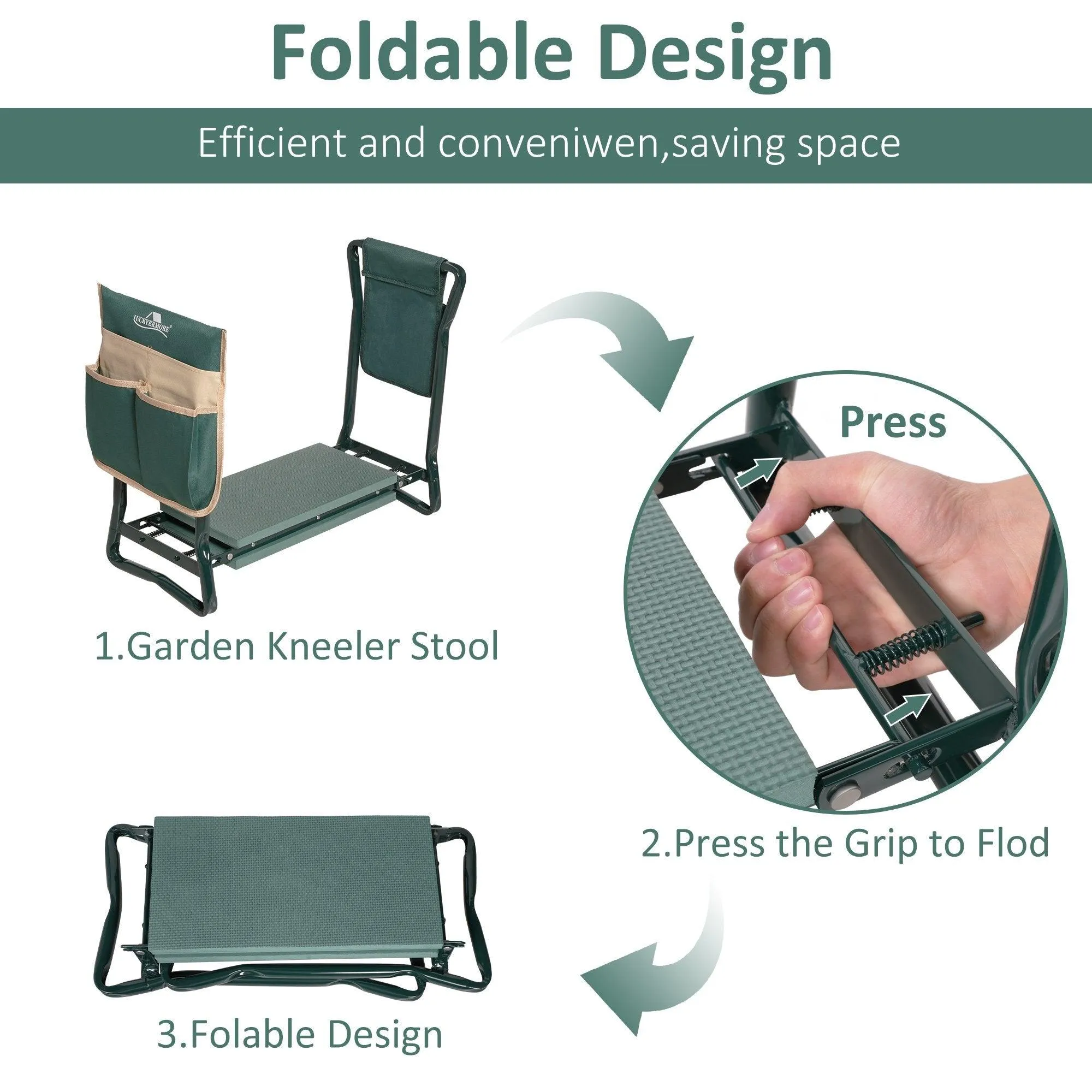 2 in 1 Foldable Heavy Duty Wider Garden Kneeler and Seat Stool with 2 Tool Pouches