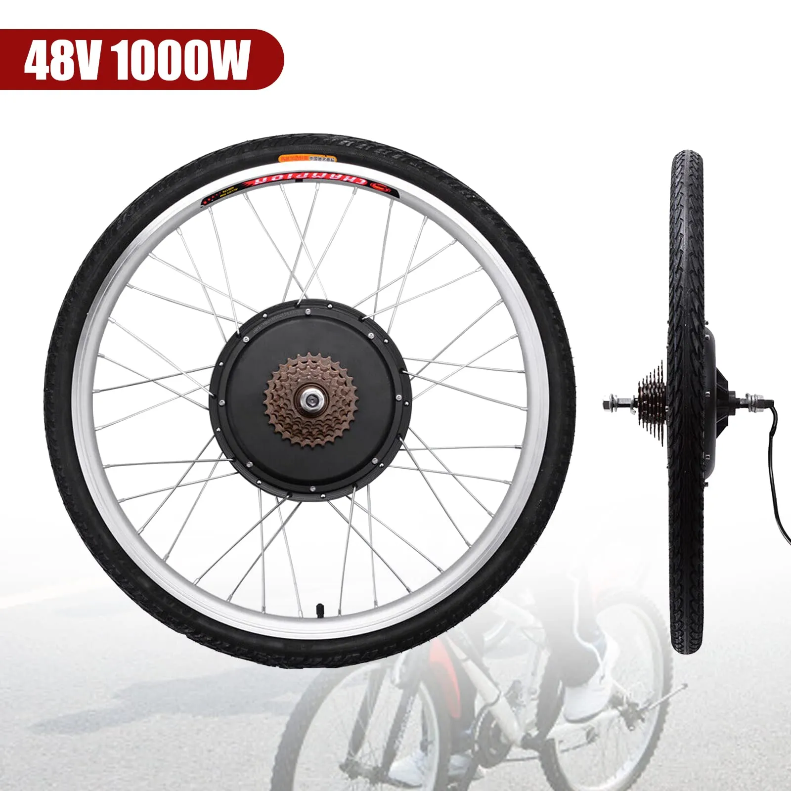 48V 1000W Electric Bicycle Conversion Kit, 26'' Rear Wheel Electric Bicycle Motor Conversion Kit, eBike Hub Motor Set, E-Bike Conversion kit with Intelligent Controller & PAS System