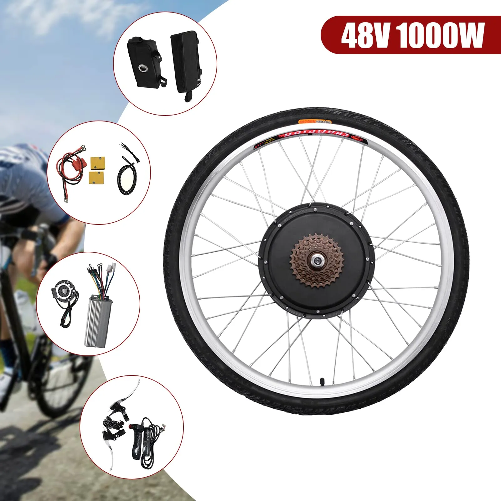 48V 1000W Electric Bicycle Conversion Kit, 26'' Rear Wheel Electric Bicycle Motor Conversion Kit, eBike Hub Motor Set, E-Bike Conversion kit with Intelligent Controller & PAS System