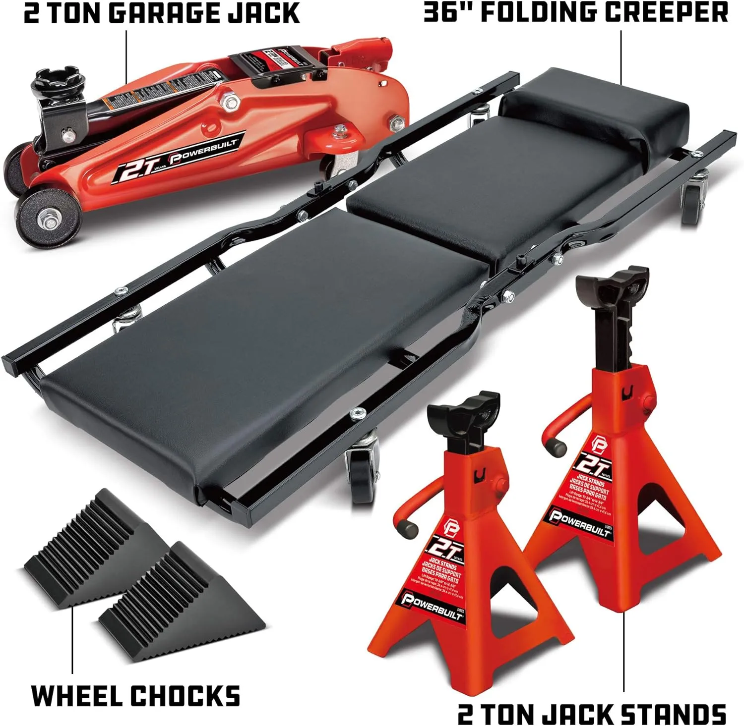 6-Piece Car Jack & Garage Creeper Set with 2-Ton Lift, Jack Stands & Wheel Chocks