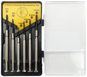 6 Piece Precision Screwdriver Set with Case - Includes Phillips and Flat-Head