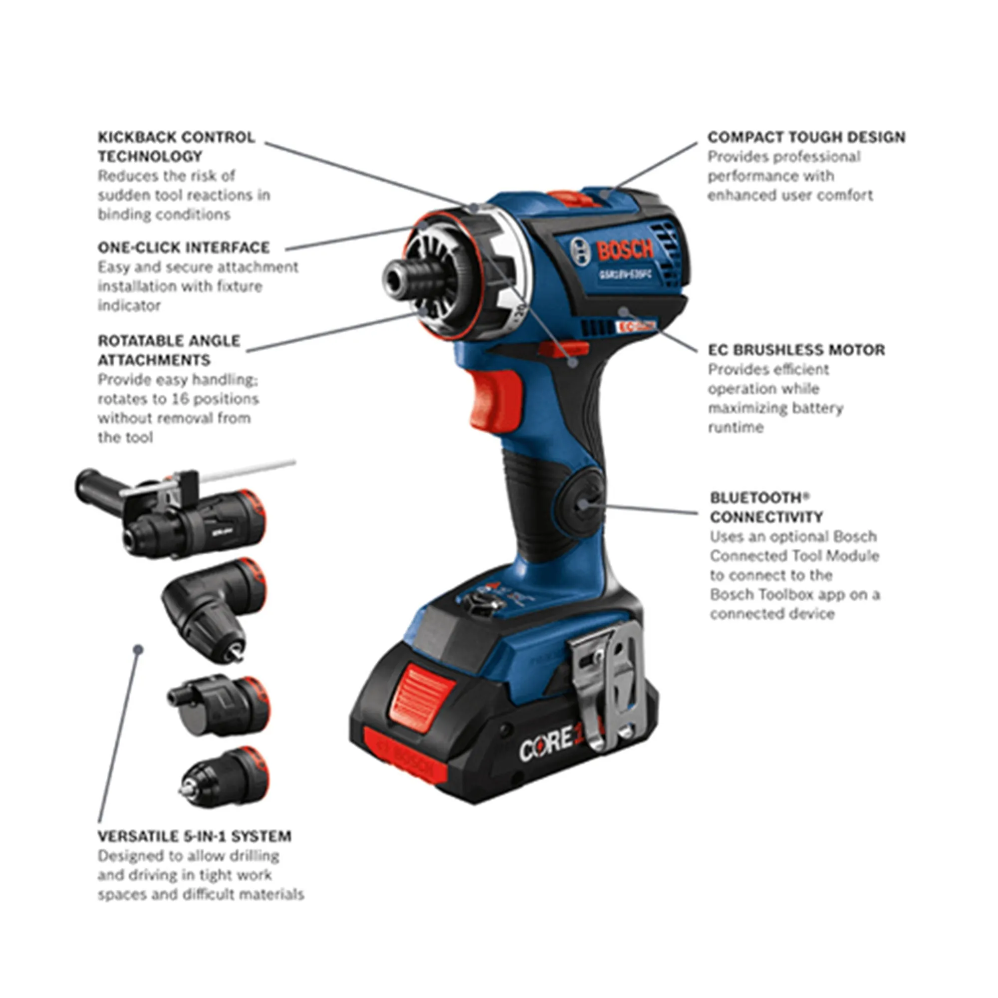 Bosch 1900 RPM Compact Design 5 In 1 Drill Driver with CORE18V 4.0Ah Battery