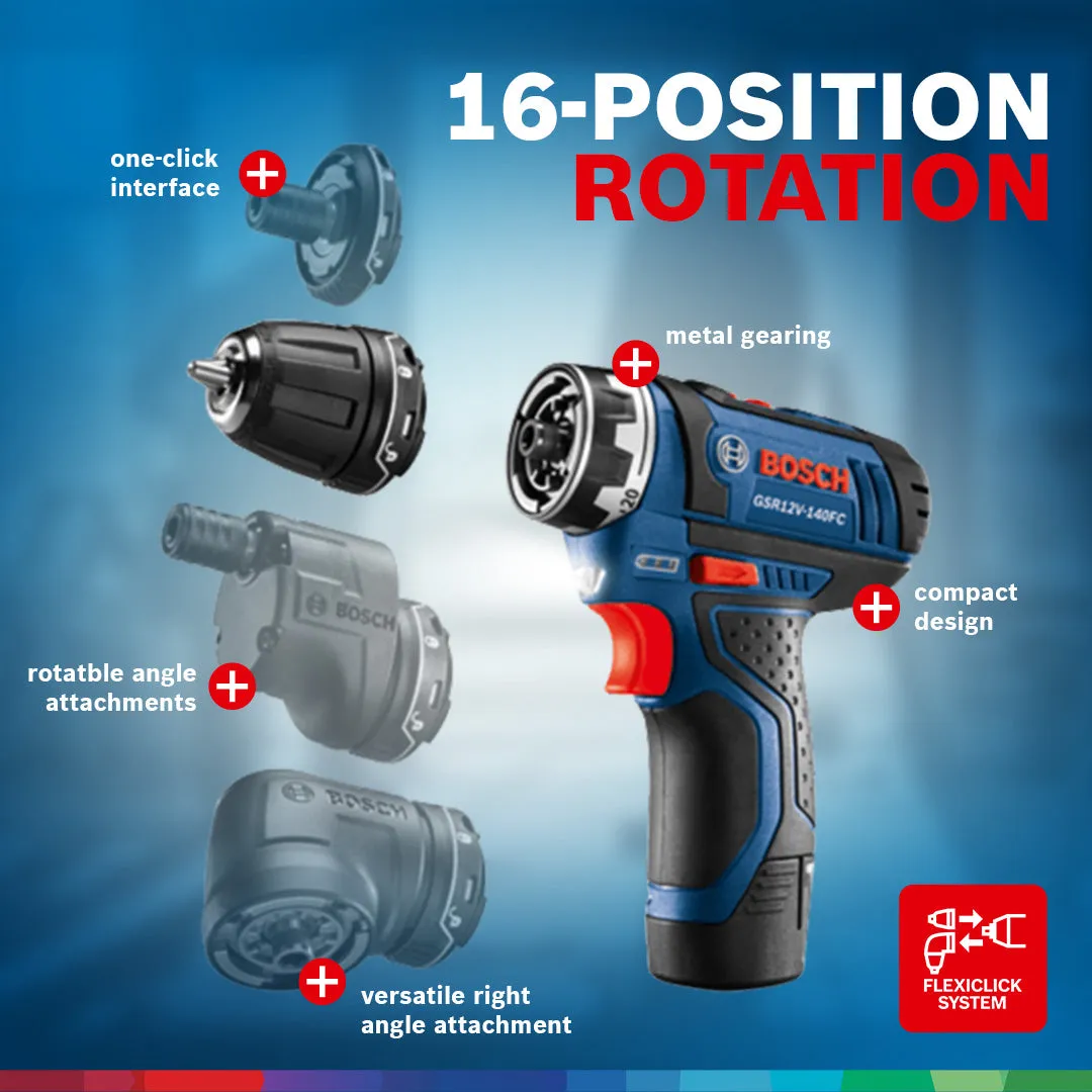 Bosch 5-In-1 Drill/Driver with Flexiclick System and 12 Volt 2.0 Ah Batteries