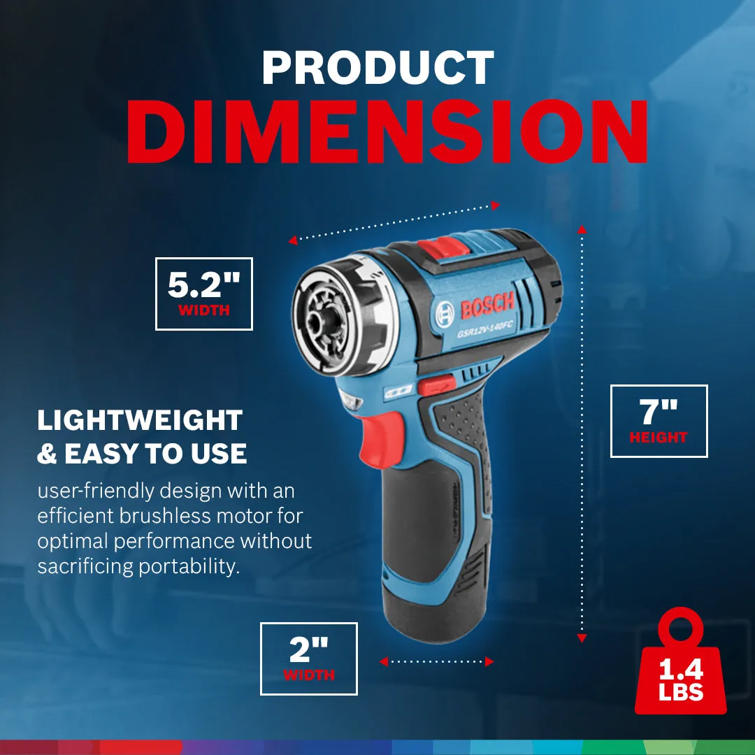 Bosch 5-In-1 Drill/Driver with Flexiclick System and 12 Volt 2.0 Ah Batteries