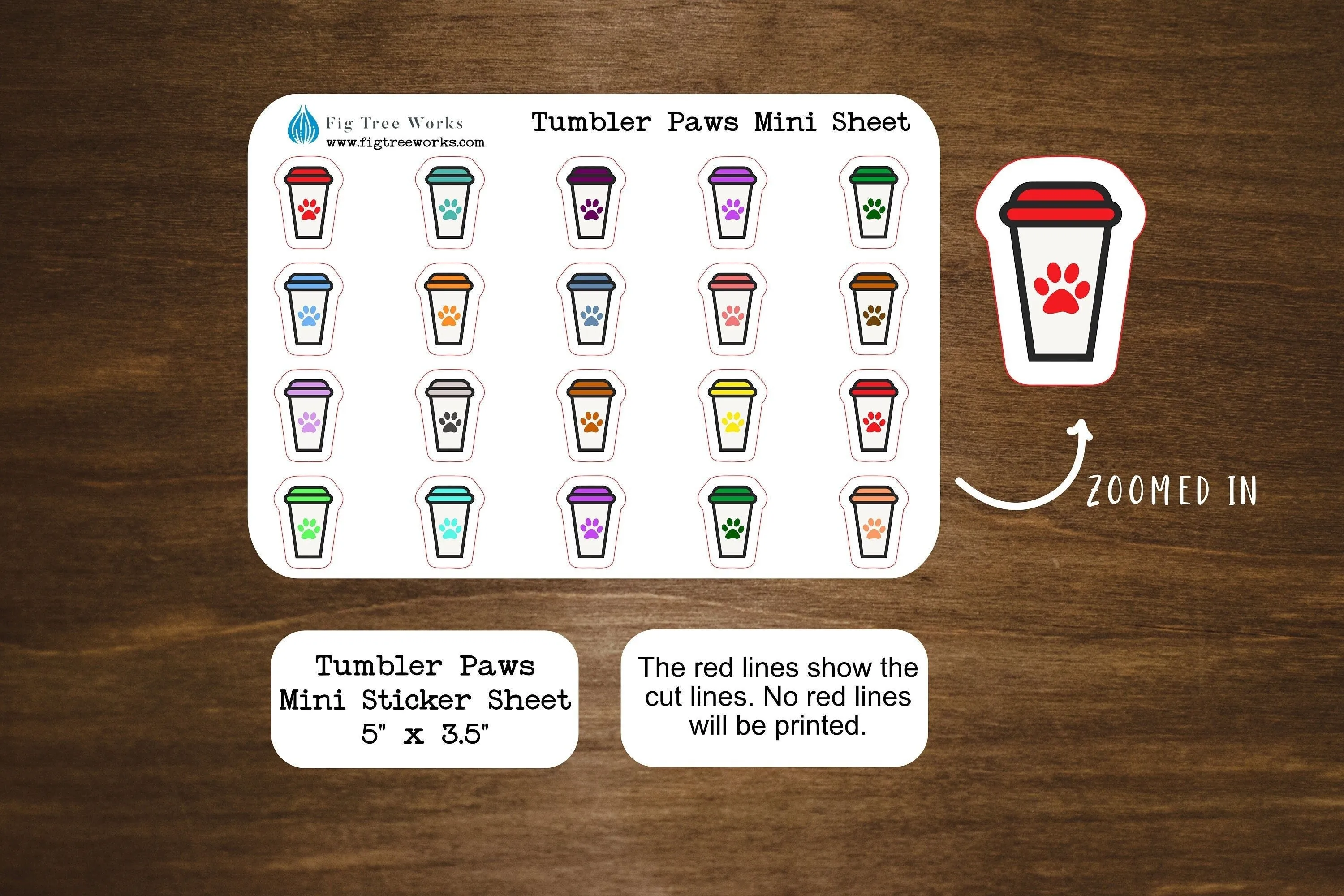 Coffee Stickers Mini Sheet  | Tumbler Icon | Kiss Cut, Matte Finish | Paw Print Design