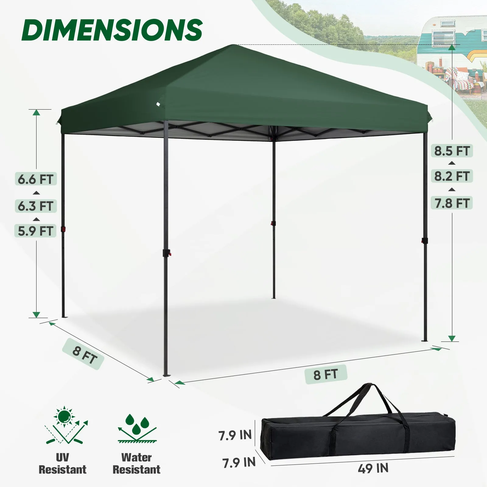 COOS BAY 8x8 Outdoor Instant Easy Set up Canopy Tent with Carry Bag, Portable Pop up Folding Sun Shelter for Sports, Beach and Party, Green