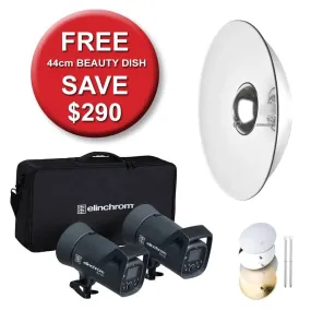 ELINCHROM ELC 500/500 STUDIO FLASH SET INC B/DISH (NO TRANSMITTER INCLUDED)