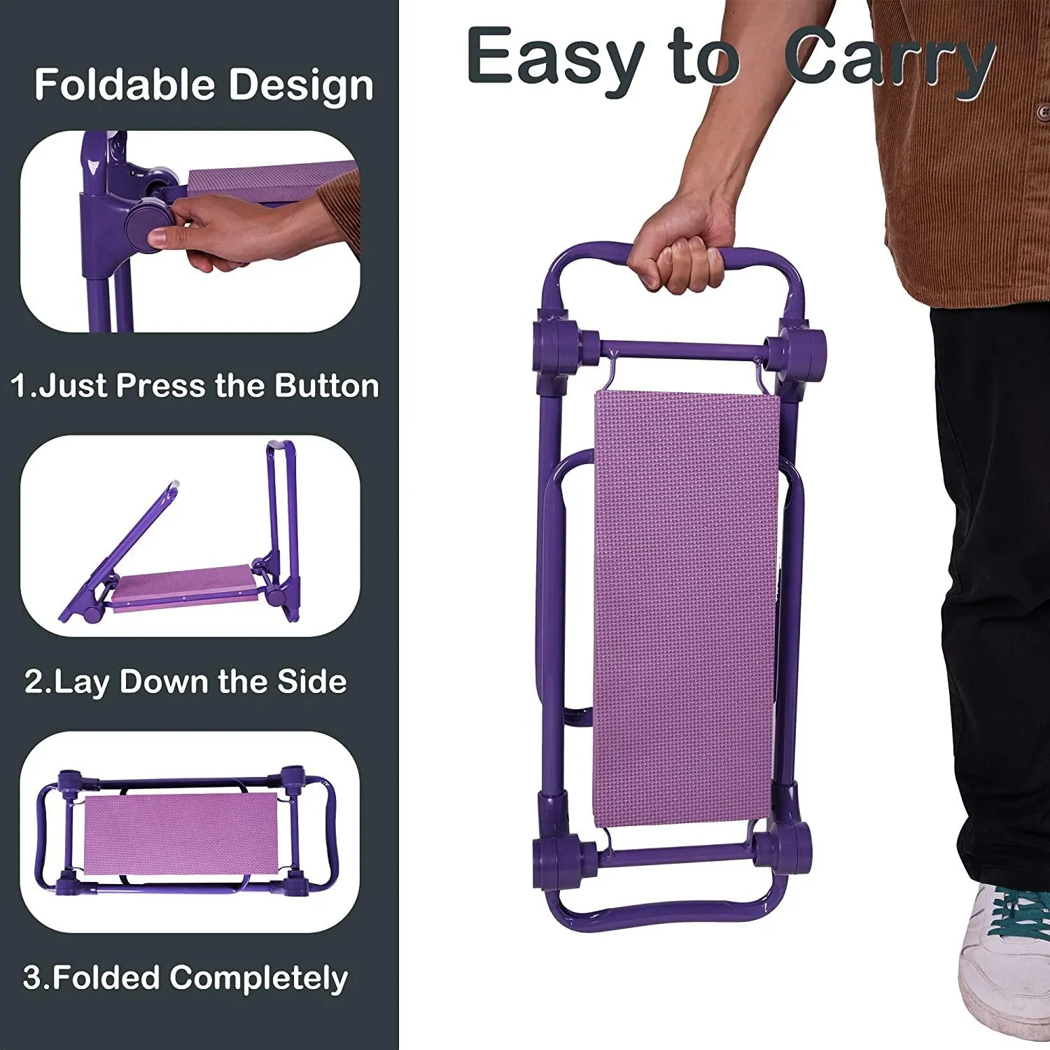 Garden Kneeler and Seat Upgraded Gardening Stool Bench with 2 Tool Pouches & EVA Foam Pad, Purple