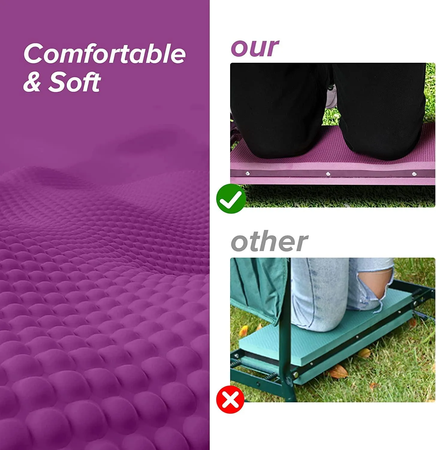 Garden Kneeler Widen Seat Bench Folding Gardening Stools with EVA Foam Kneeling Pad and 2 Tool Pouch, Purple