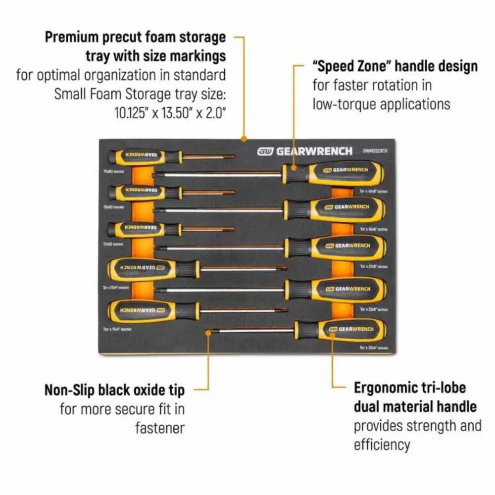 Gearwrench GWMSSCRTX 10 Piece Torx® Dual Material Screwdriver Set in Foam Storage Tray