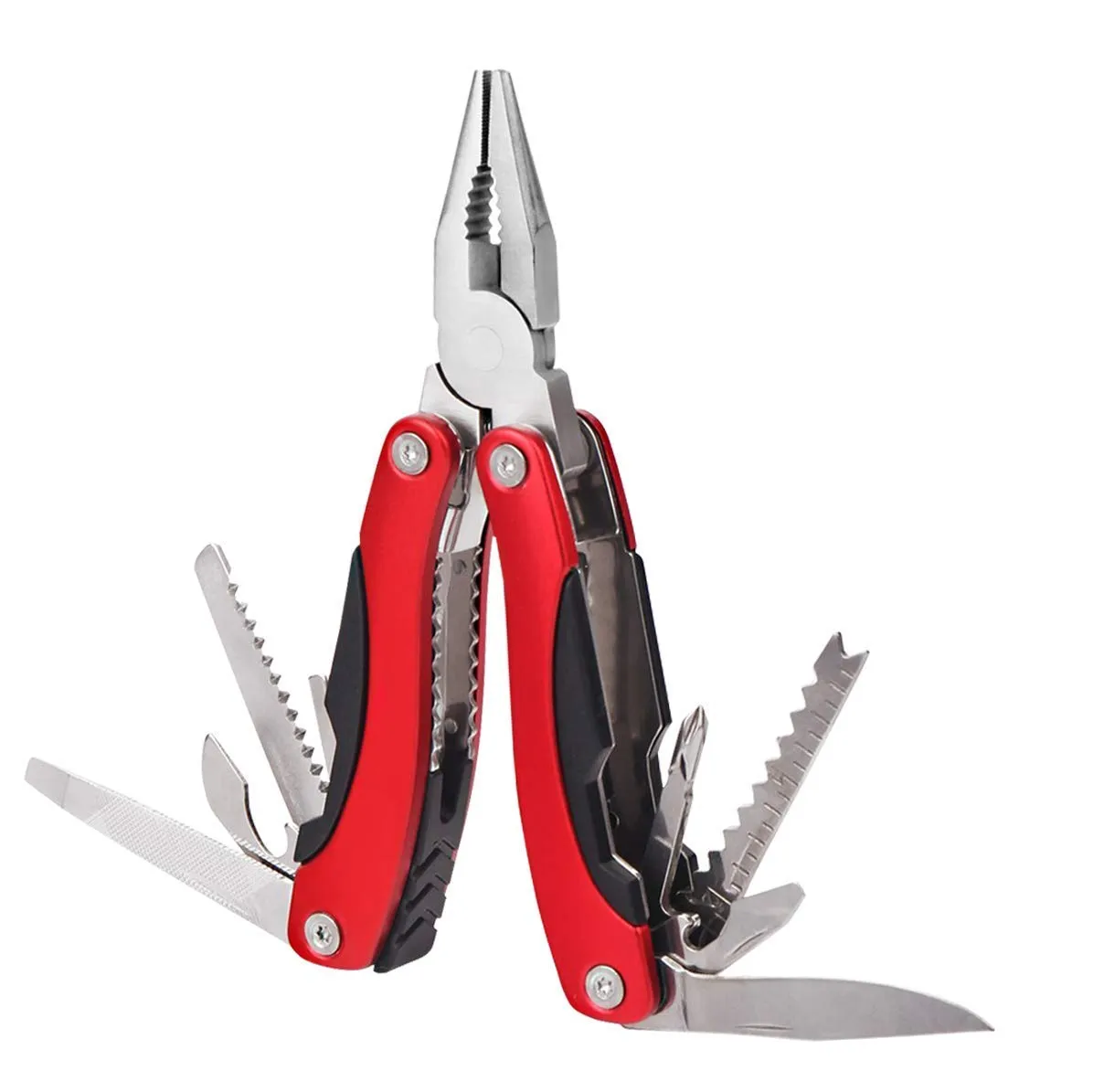 Katzco Durable Multitool - 1 Pack of 15-in-1 Foldable Stainless Steel - for Camping