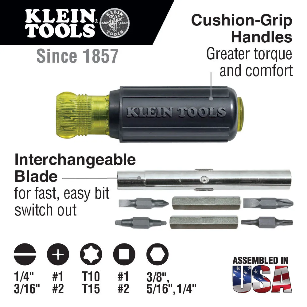 Klein Tools 32500 Multi-Bit Screwdriver / Nut Driver, 11-in-1, Ph, Sl, Sq, Torx Bits