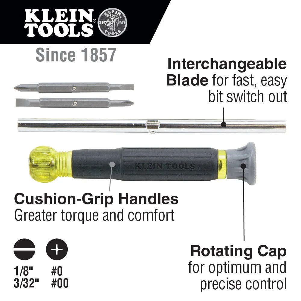 Klein Tools 32581 Multi-Bit Electronics Screwdriver, 4-in-1, Phillips, Slotted Bits