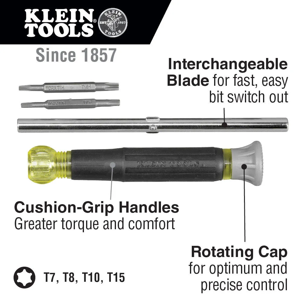 Klein Tools 32585 Multi-Bit Electronics Screwdriver, 4-in-1, Torx Bits