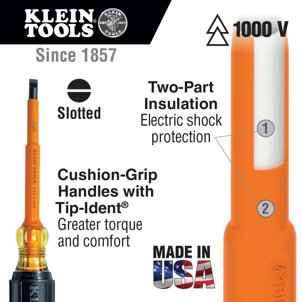 Klein Tools 601-7-INS Insulated Screwdriver, 3/16" Cabinet, 7"