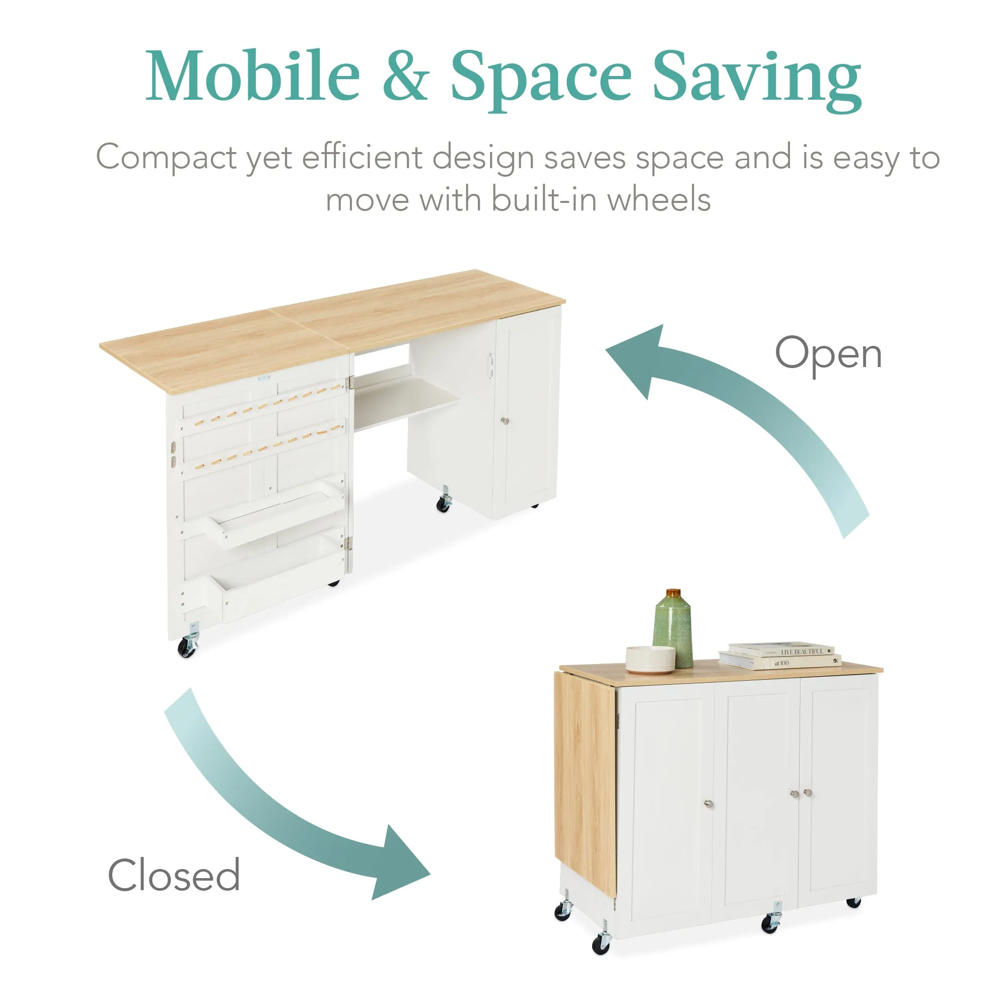 Large Portable Folding Sewing Table Multipurpose Craft Station w/ Wheels