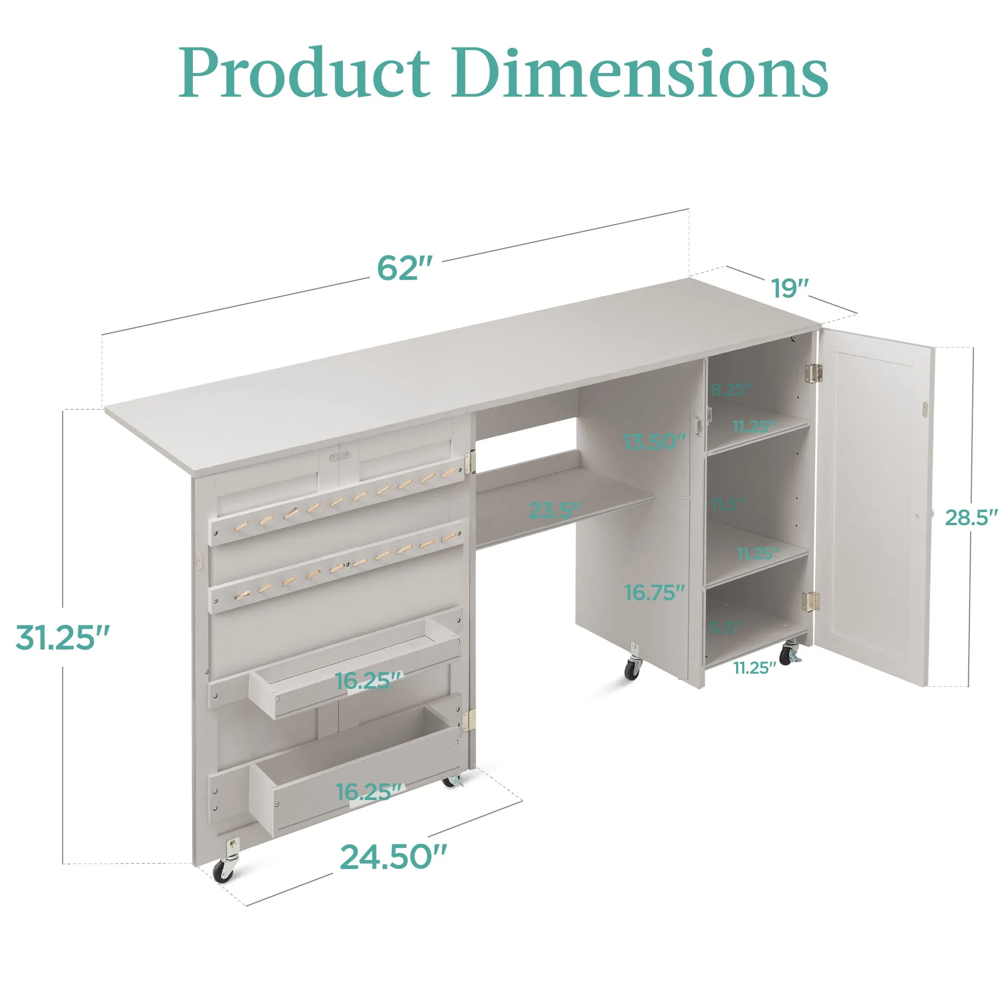 Large Portable Folding Sewing Table Multipurpose Craft Station w/ Wheels