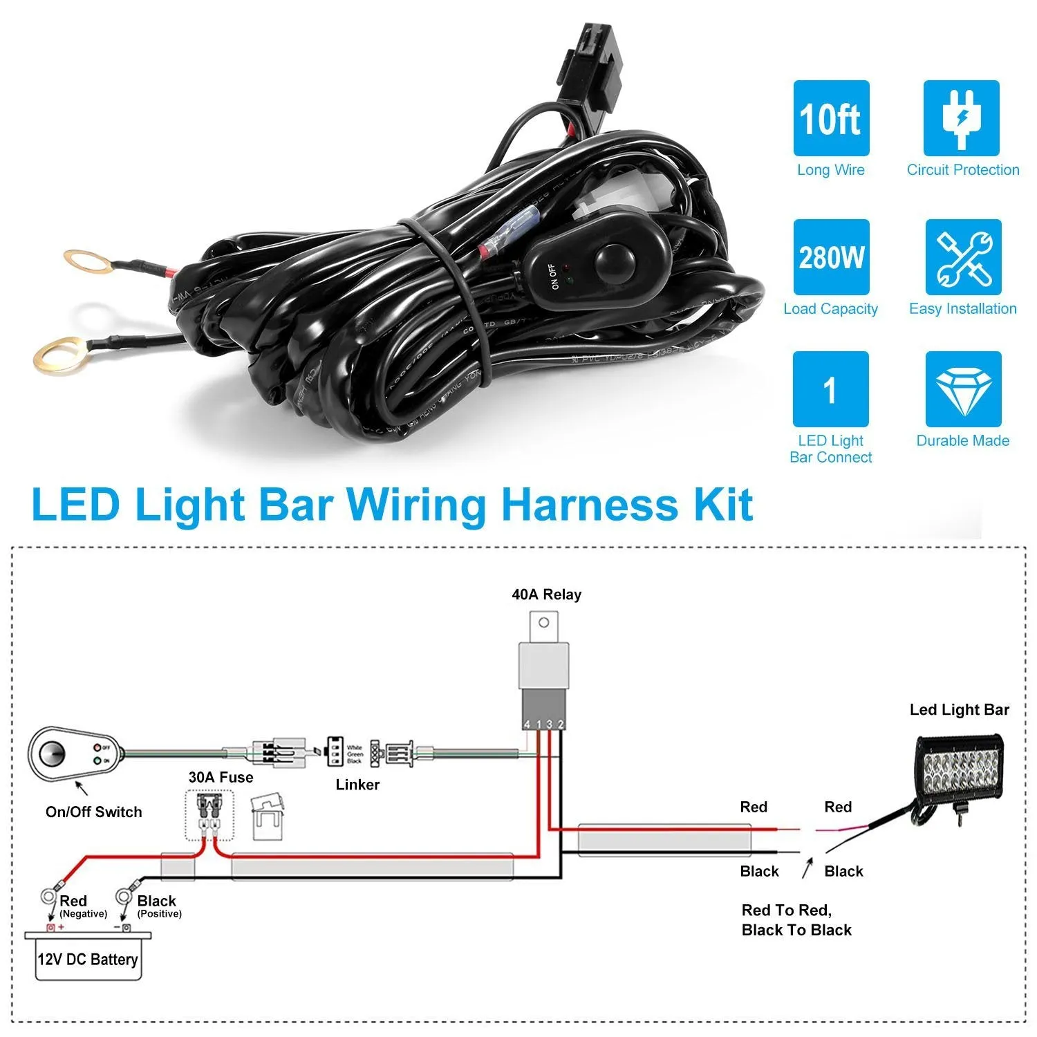 LED Light Bar Wiring Harness Kit Universal Fitment