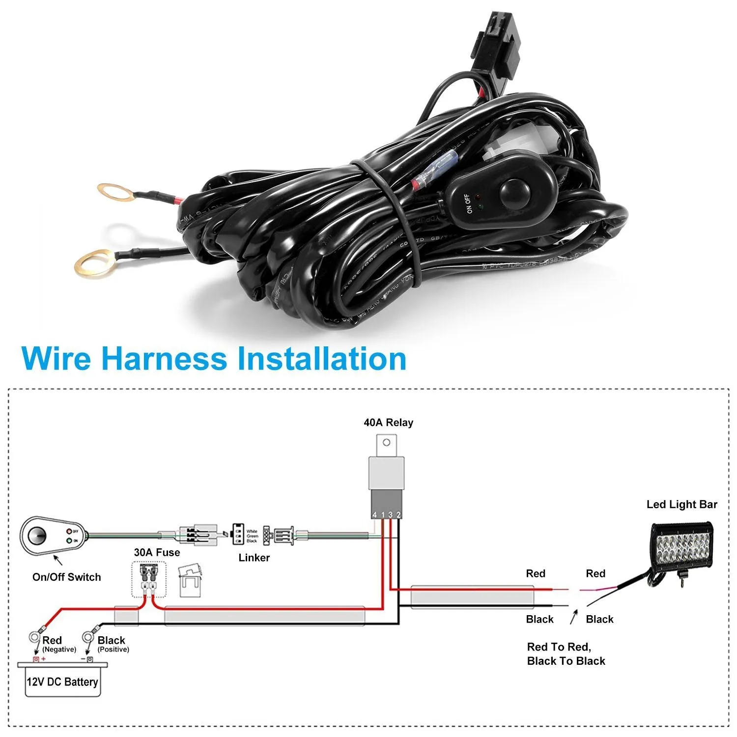 LED Light Bar Wiring Harness Kit Universal Fitment