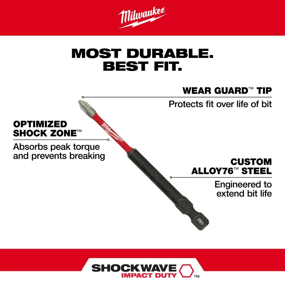 Milwaukee 48-32-4195 SHOCKWAVE™ 3-1/2 in. Impact Square Recess #2 Power Bits (25 Pack)