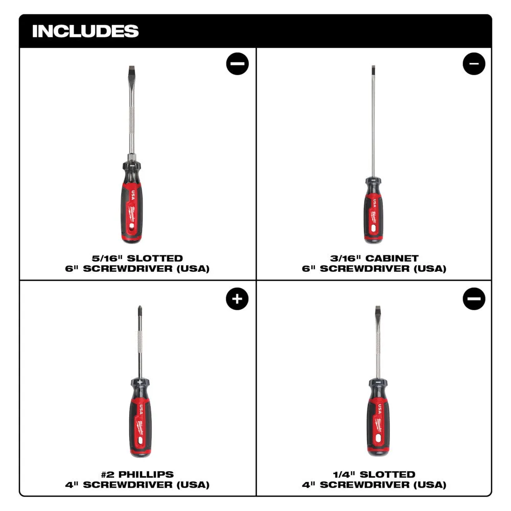 Milwaukee MT200-4 4PC Cushion Grip Screwdriver Kit (USA)