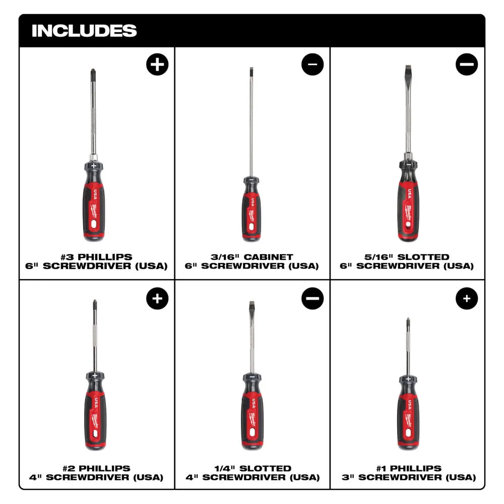 Milwaukee MT200-6 6PC Cushion Grip Screwdriver Kit (USA)