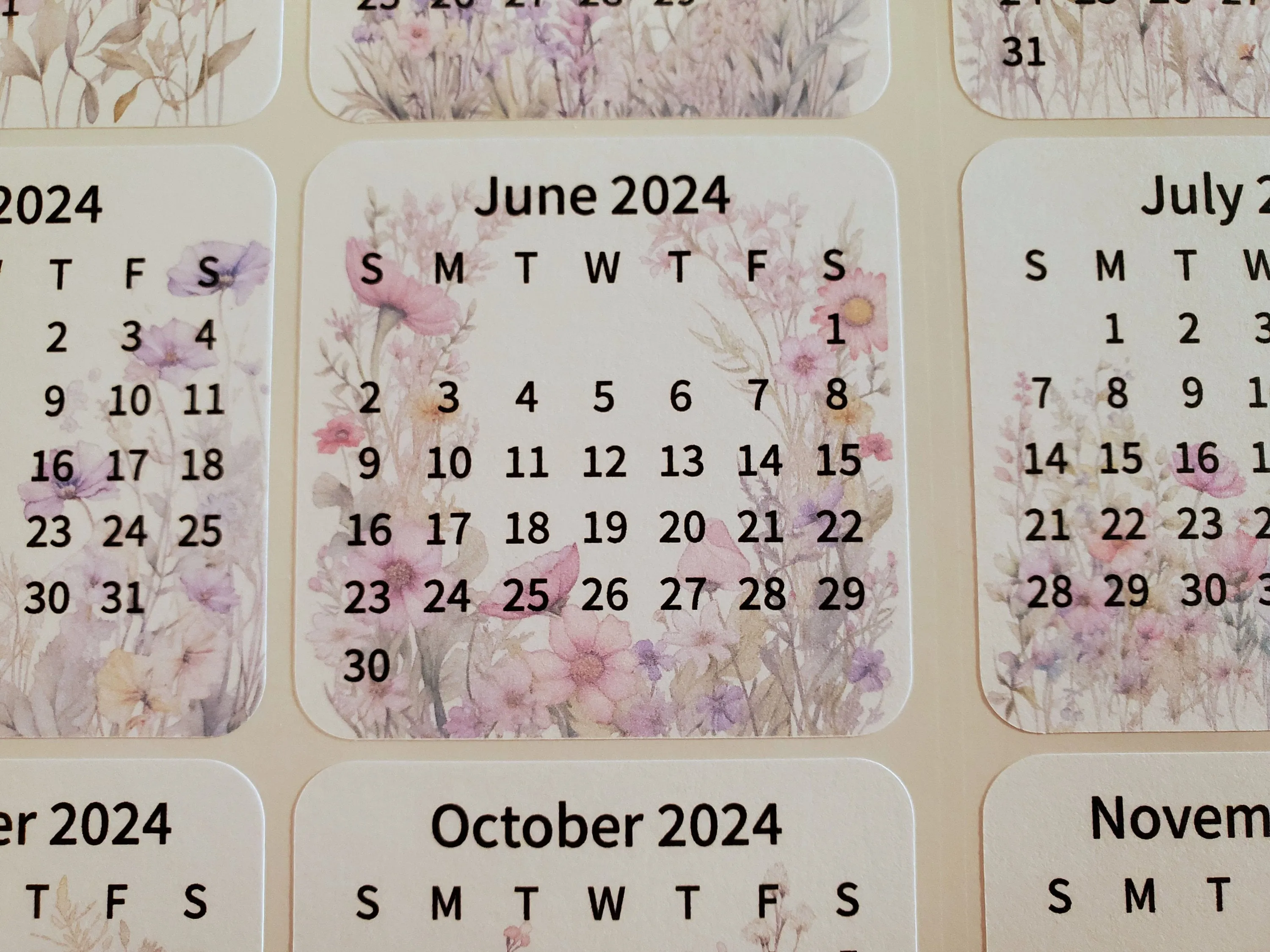 Mini Calendar Stickers with Flowers - Style B