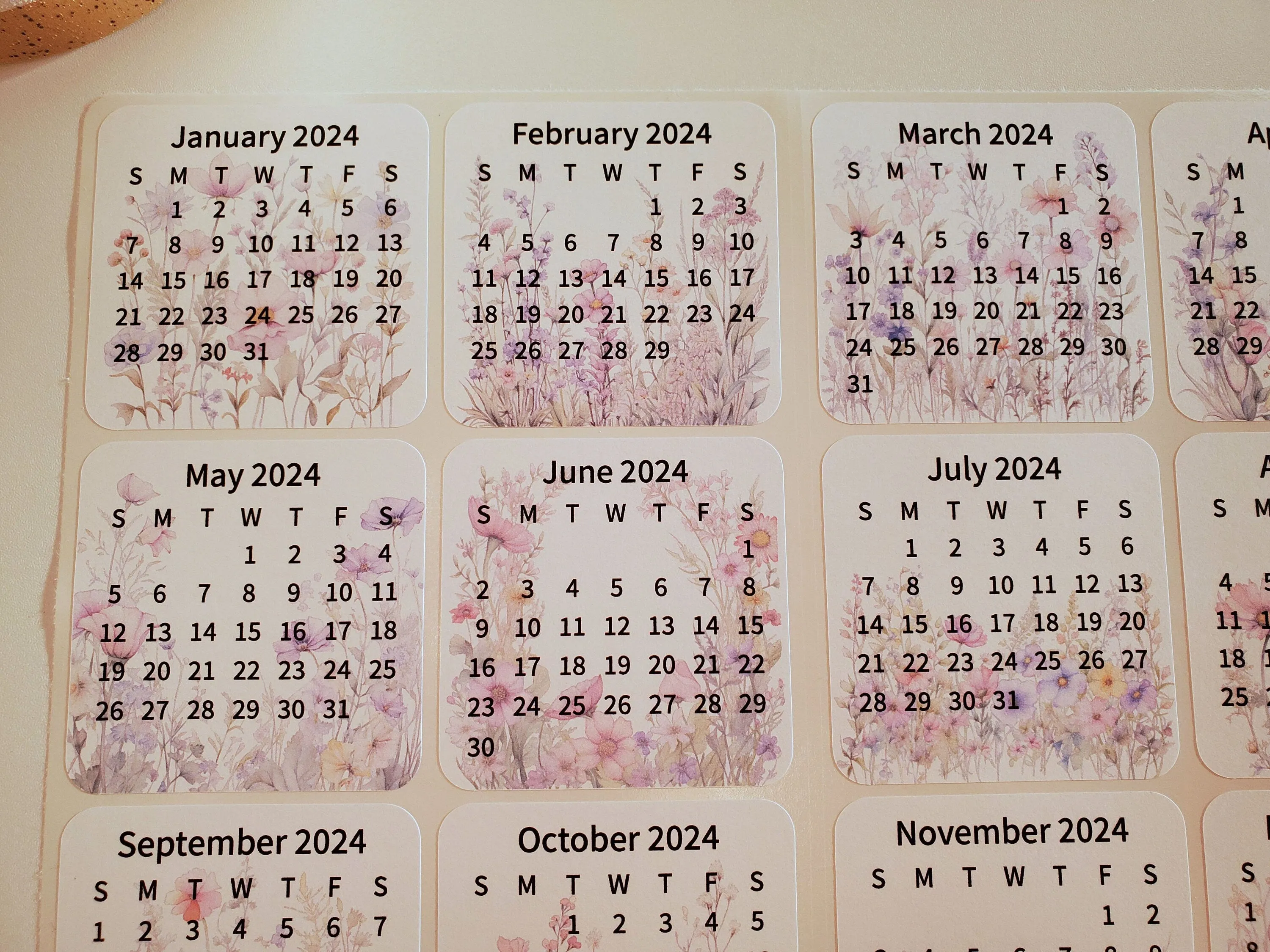 Mini Calendar Stickers with Flowers - Style B