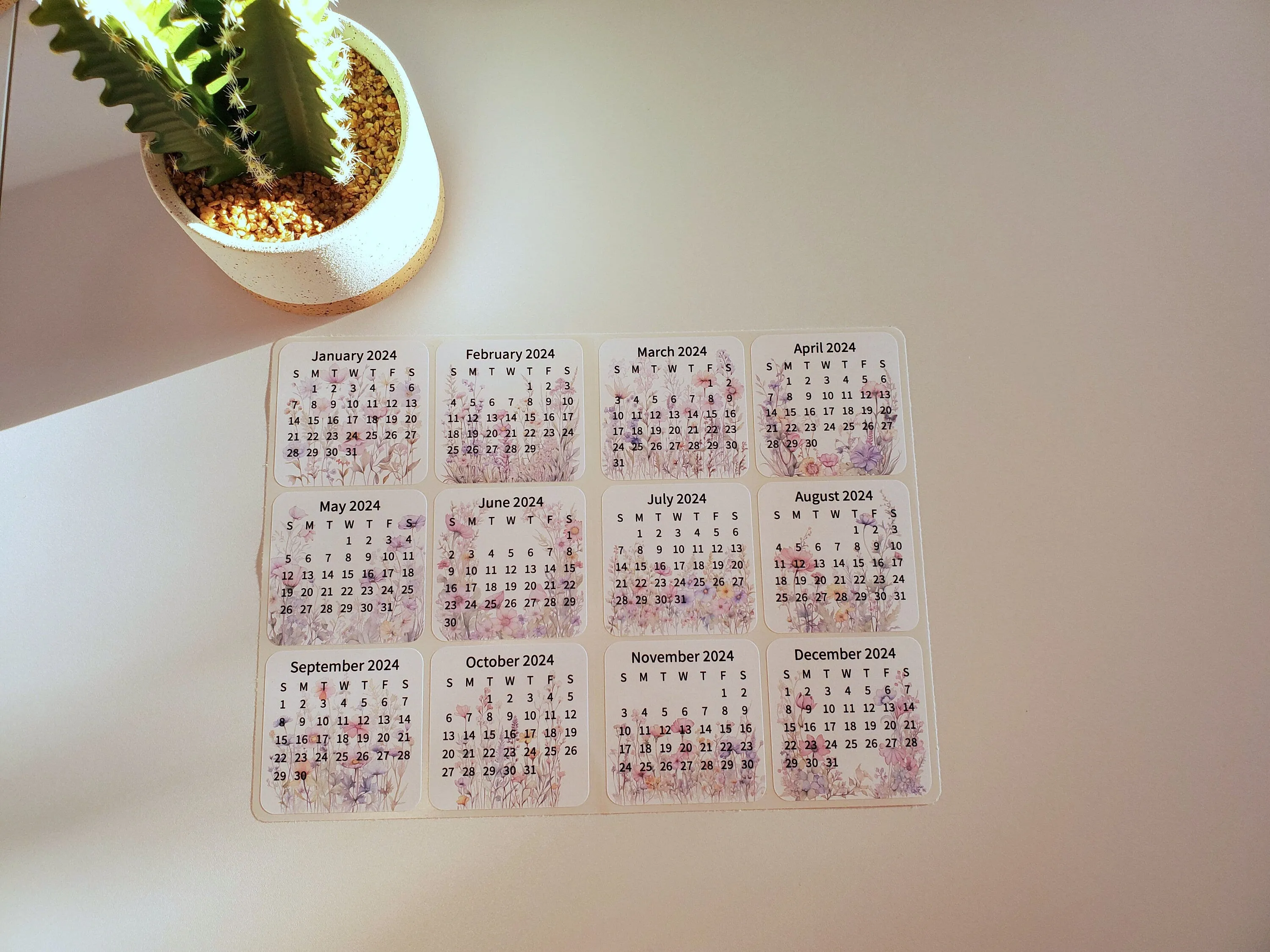 Mini Calendar Stickers with Flowers - Style B