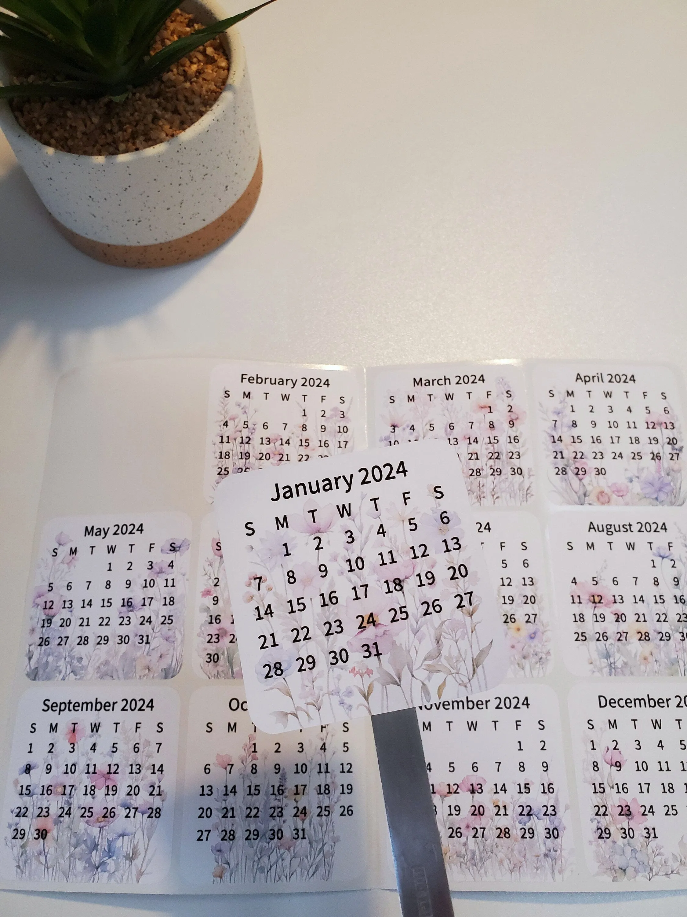 Mini Calendar Stickers with Flowers - Style B