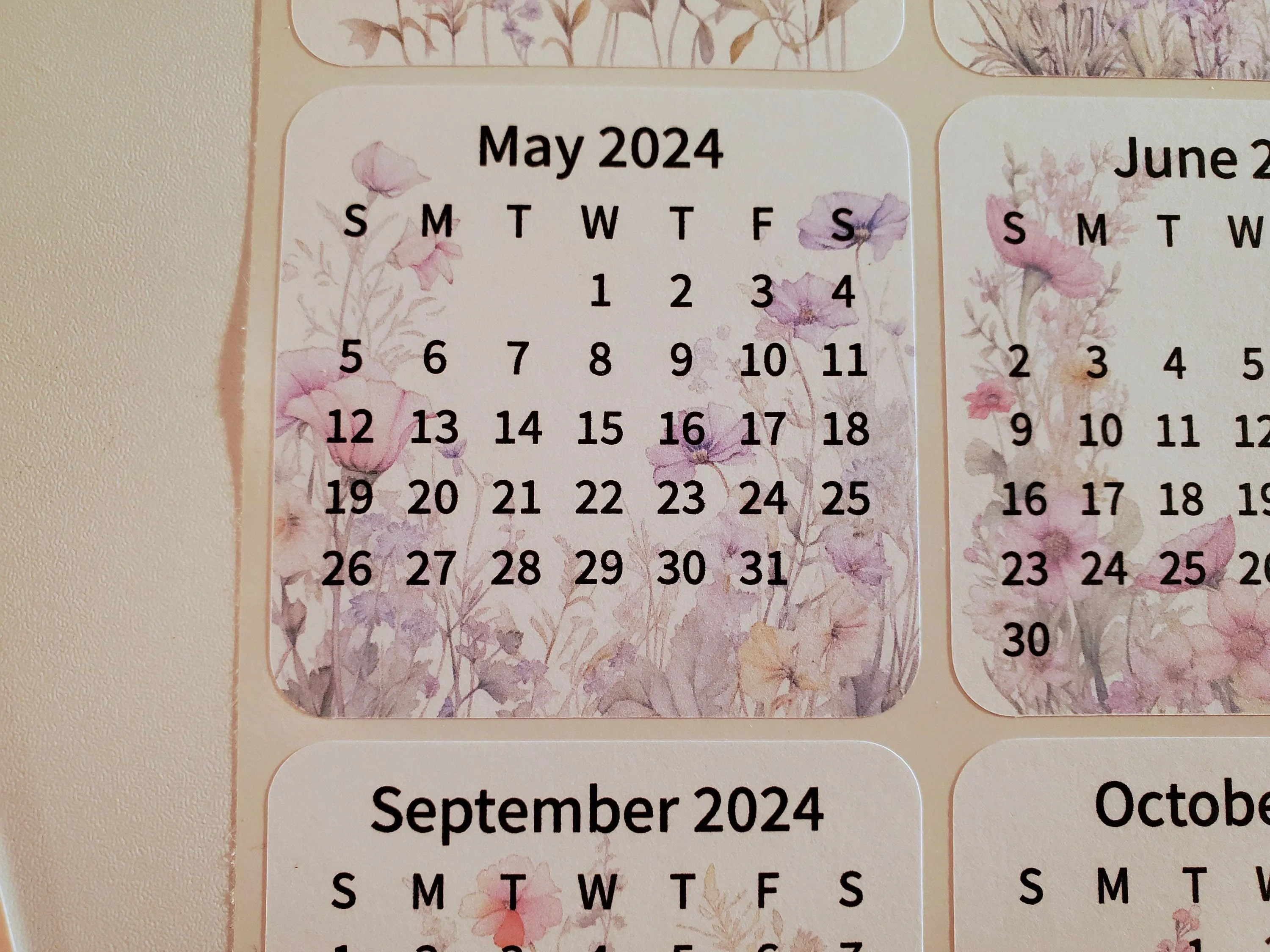 Mini Calendar Stickers with Flowers - Style B