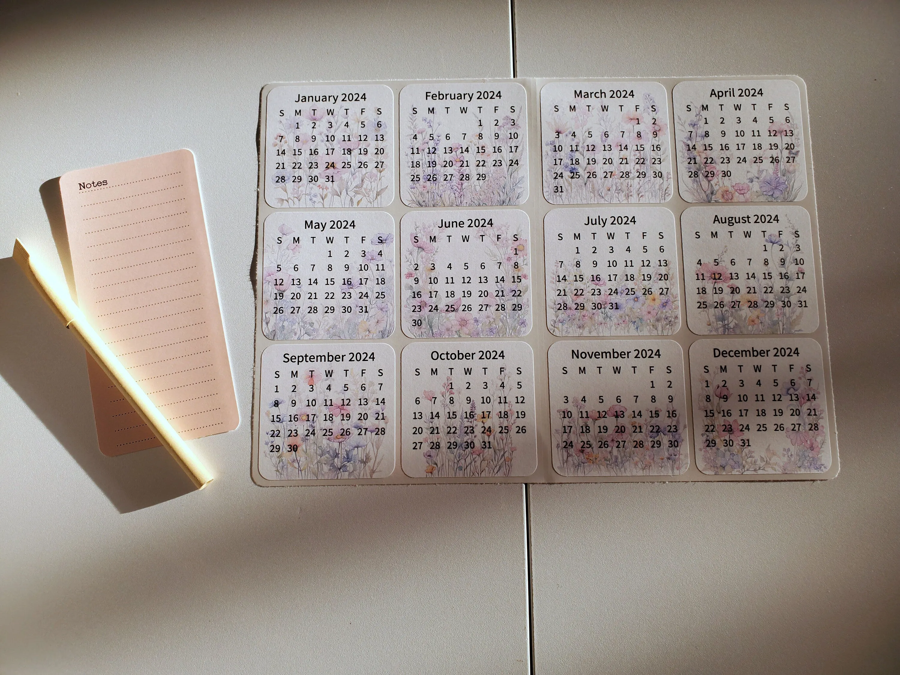 Mini Calendar Stickers with Flowers - Style B