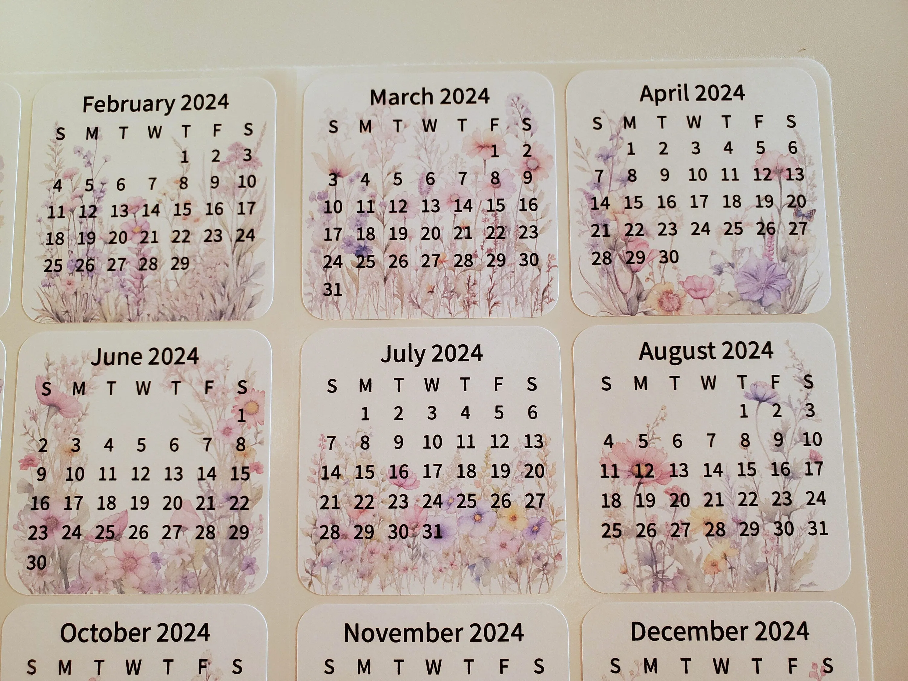 Mini Calendar Stickers with Flowers - Style B