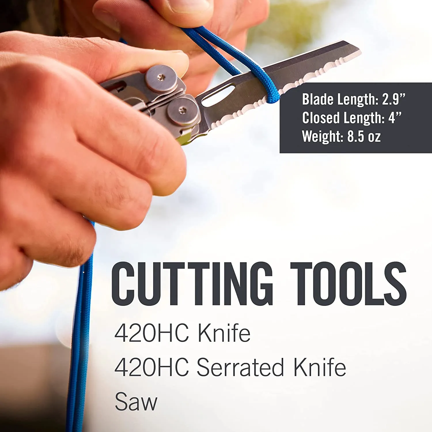 Multitool with Premium Replaceable Wire Cutters, Spring-Action Scissors and Nylon Sheath, Built in the USA, Stainless Steel