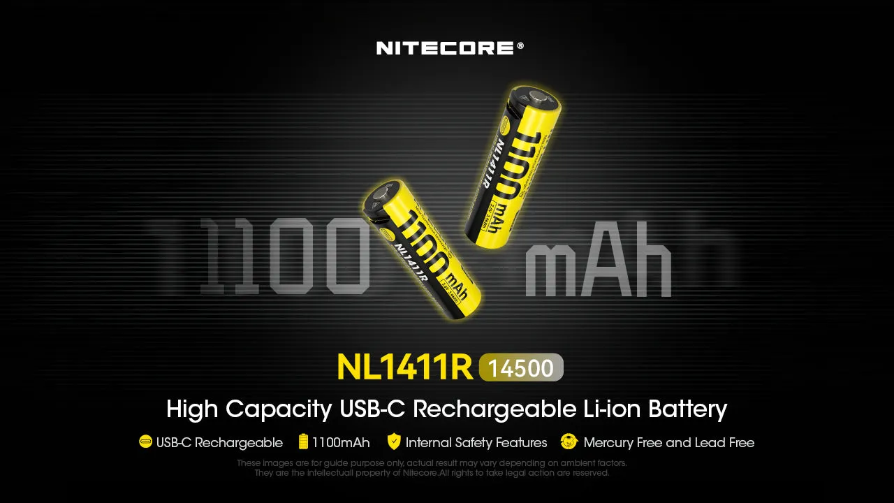 Nitecore NL1411R 1100mAh USB-C Rechargeable 14500 Battery