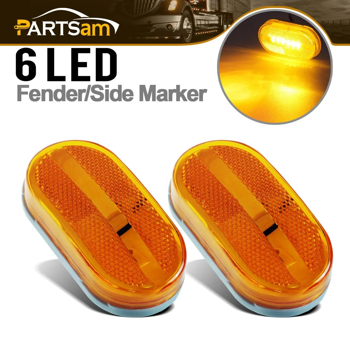 Partsam 2Pcs Amber 4 Inch LED Trailer Side Marker and Clearance Lights Lamps 6 Diodes with Reflex Lens Surface Mount, Reflective 2x4 Rectangular Rectangle Led Marker Lights Front Rear Truck RV Camper