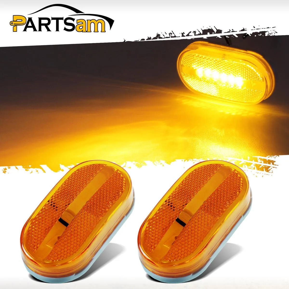 Partsam 2Pcs Amber 4 Inch LED Trailer Side Marker and Clearance Lights Lamps 6 Diodes with Reflex Lens Surface Mount, Reflective 2x4 Rectangular Rectangle Led Marker Lights Front Rear Truck RV Camper