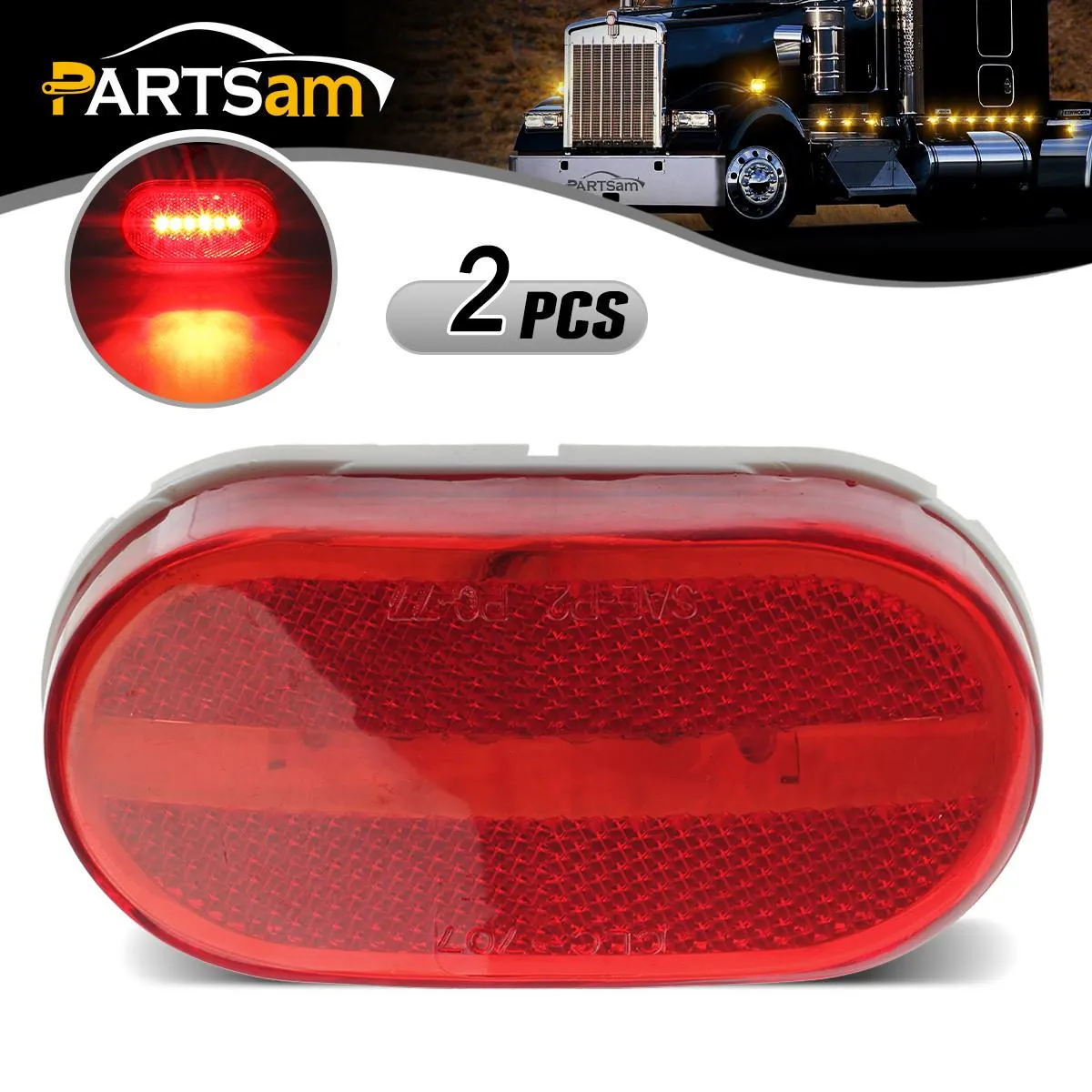 Partsam 2Pcs Red 4 Inch Oblong Led Clearance and Side Marker lights Lamps with Reflex Lens White Base RV Camper Surface Mount, Sealed 2x4 Reflective Rectangular Rectangle Led Marker Lights Lights 12V