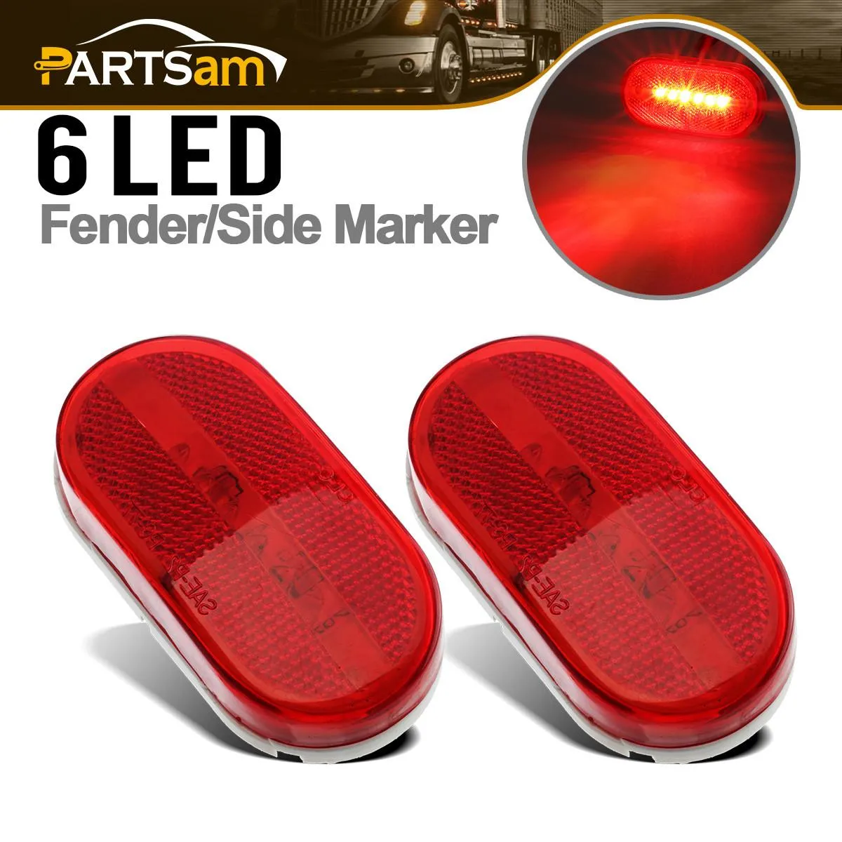 Partsam 2Pcs Red 4 Inch Oblong Led Clearance and Side Marker lights Lamps with Reflex Lens White Base RV Camper Surface Mount, Sealed 2x4 Reflective Rectangular Rectangle Led Marker Lights Lights 12V