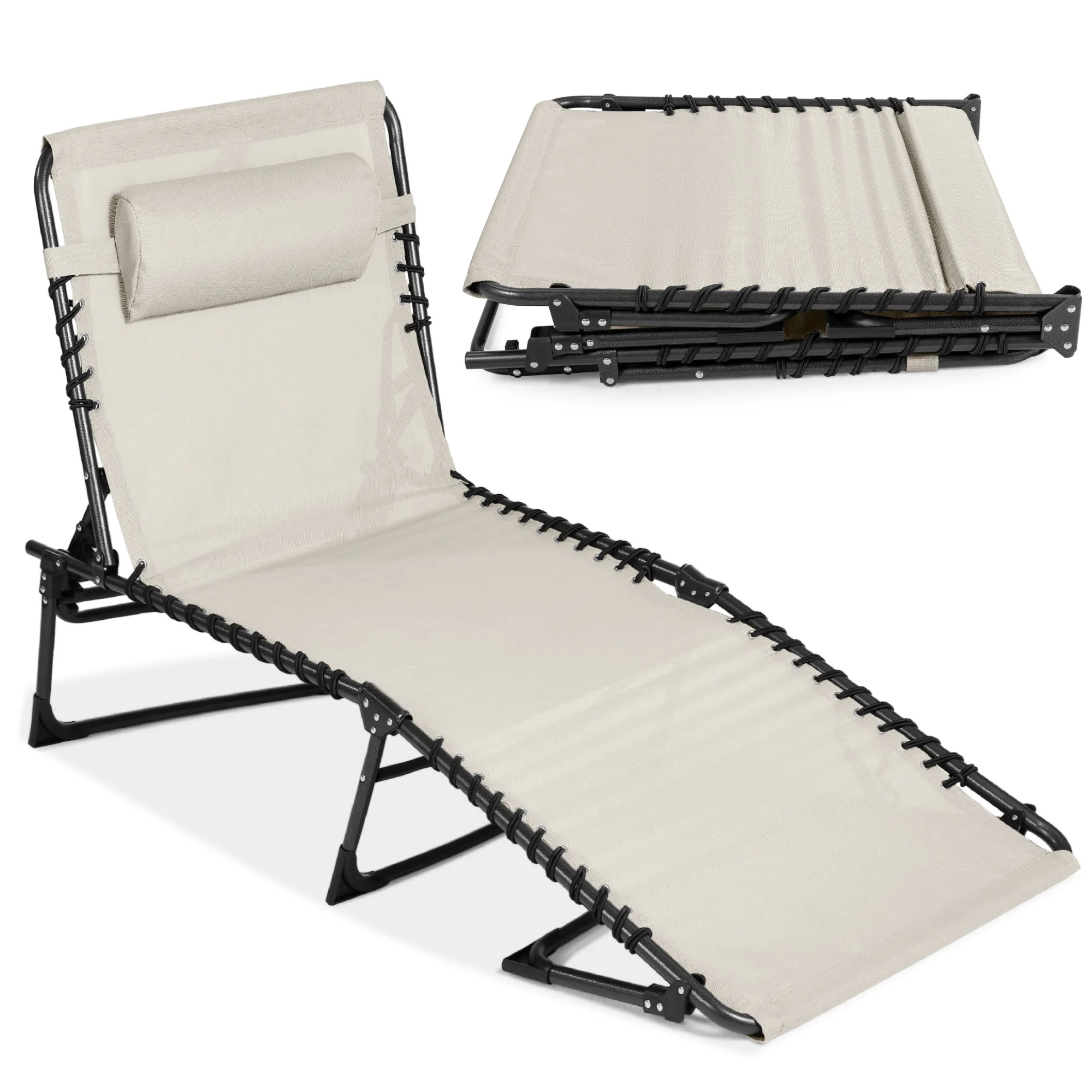 Portable Patio Chaise Lounge Chair Outdoor Recliner w/ Pillow