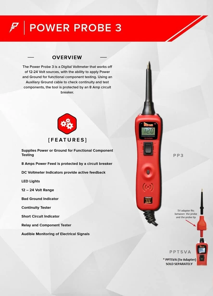 Power Probe III PP3CSFIRE Automotive Circuit Tester, Digital Voltmeter