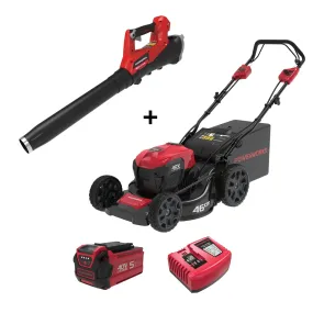 Powerworks 40V self-propelled lawnmower and axial blower combo