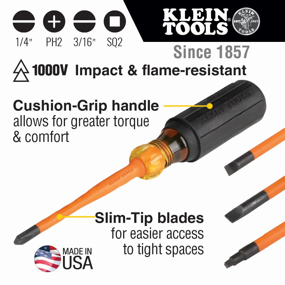 Slim-Tip Insulated Screwdriver Set, Phillips, Cabinet, Square, 4-Piece - (94-33734INS)