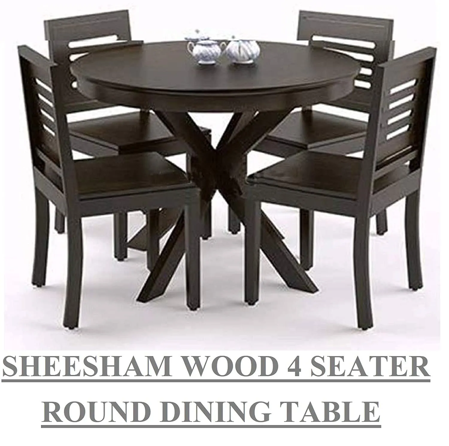 SRB FURNITURE solid sheesham wood round shape 4 seater dining table set with chairs for home hotel and restaurant (Round-S-06) (Walnut)