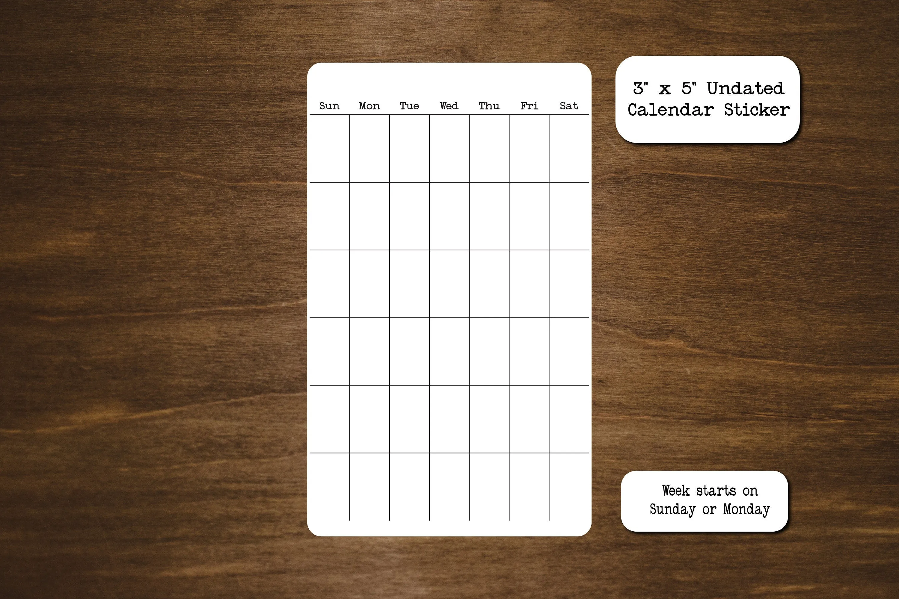 Undated Calendar Stickers - 3" x 5"