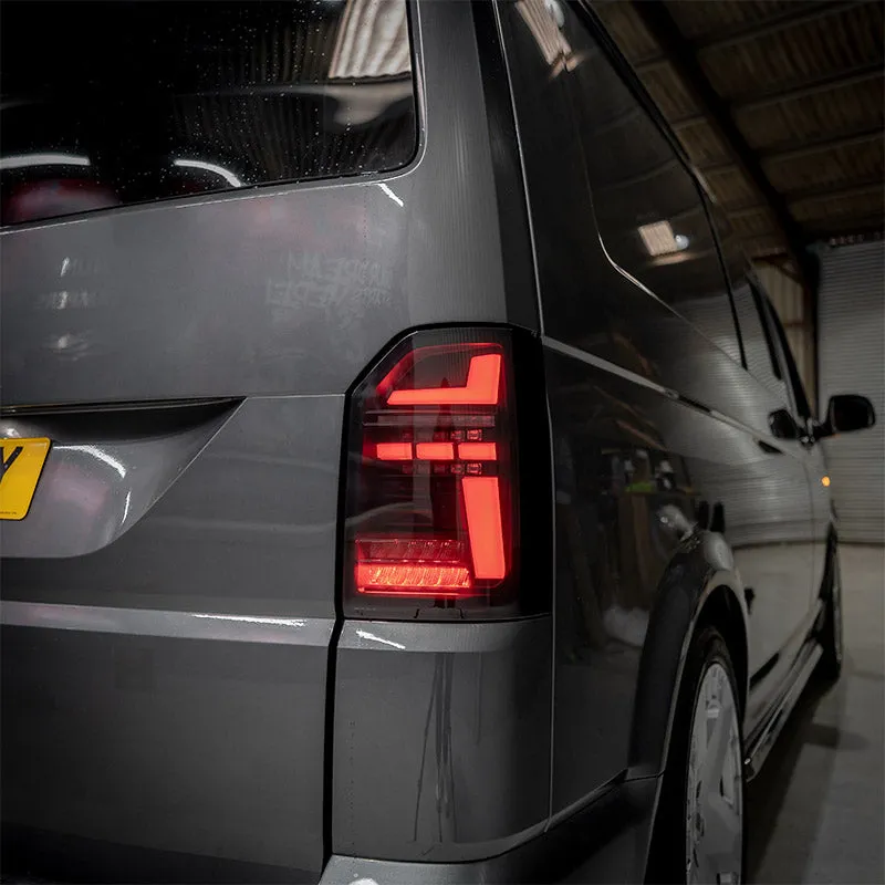 VW T6 – Rear Lights – Sequential Indicator – LED – Tailgate – Black Smoke (T6.1 Style)