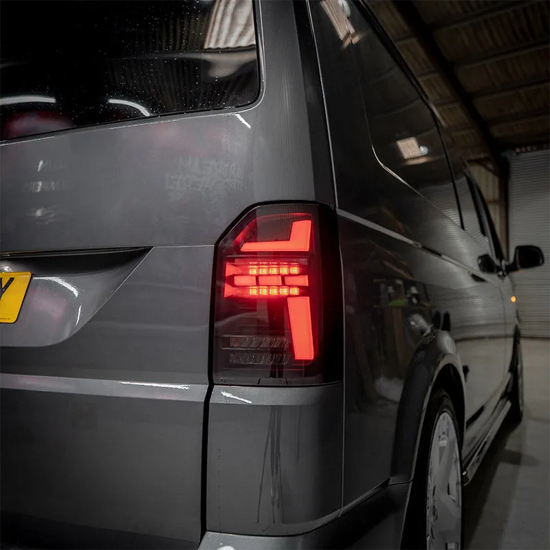 VW T6 – Rear Lights – Sequential Indicator – LED – Tailgate – Black Smoke (T6.1 Style)