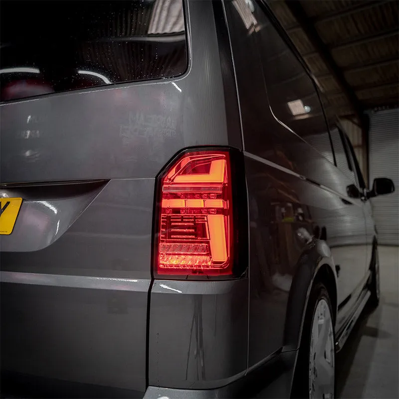 VW T6 – Rear Lights – Sequential Indicator – LED – Tailgate – Red Clear (T6.1 Style)